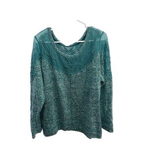 MAURICES Women's Green/white space dye Sweater Size 3 3X lace collar and sleeve